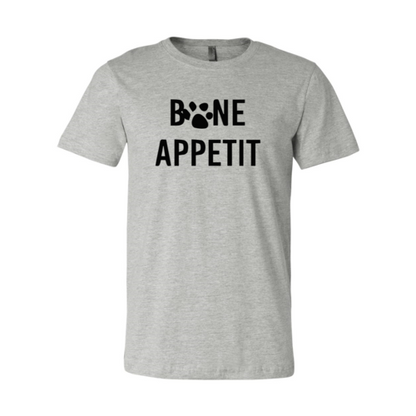 Grey Bella Canvas Bone Appetit T-Shirt with soft textile flex print and comfortable retail fit