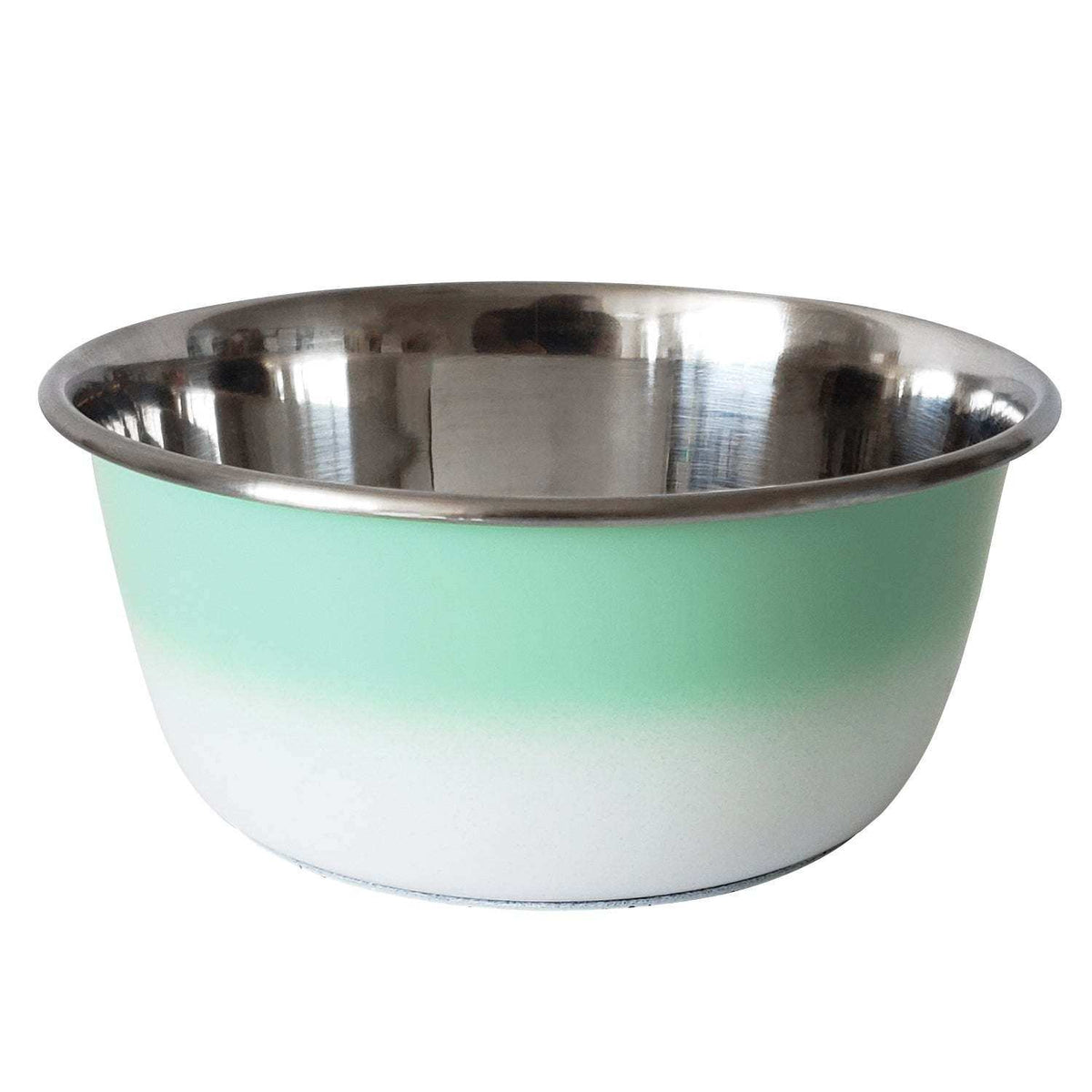 Mint green stainless steel deep dog bowl with rubber base