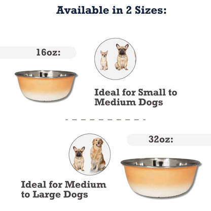 Peach coral stainless steel deep dog bowl with rubber base