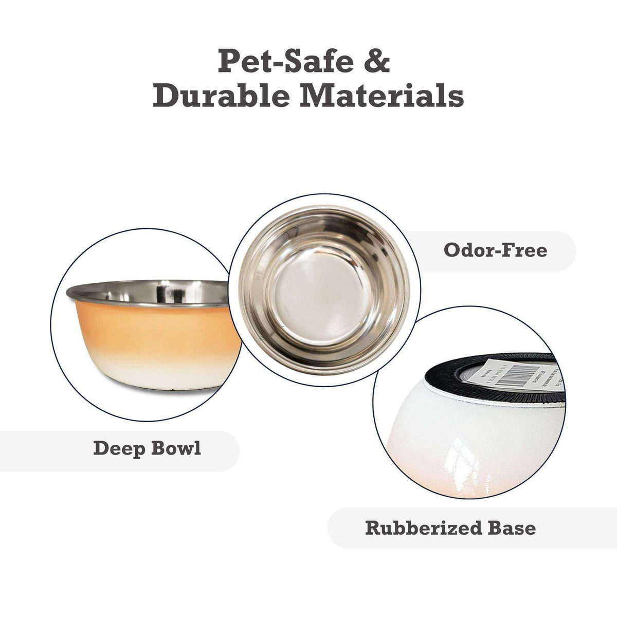 Peach coral deep dog bowl stainless steel with rubber base