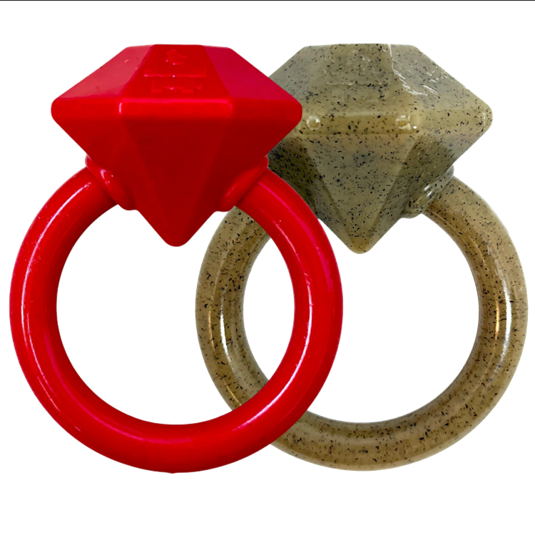 Diamond Ring Nylon Teething Ring for puppies, durable red and beige nylon chew toy for teething pain relief