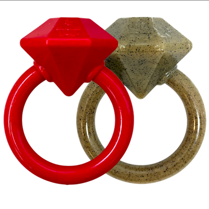 Diamond Ring Nylon Teething Ring for puppies, durable red and beige nylon chew toy for teething pain relief