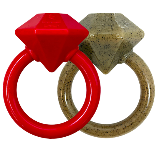 Diamond Ring Nylon Teething Ring for puppies, durable red and beige nylon chew toy for teething pain relief