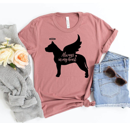 Dog Always in My Heart T-shirt with heart and paw print design