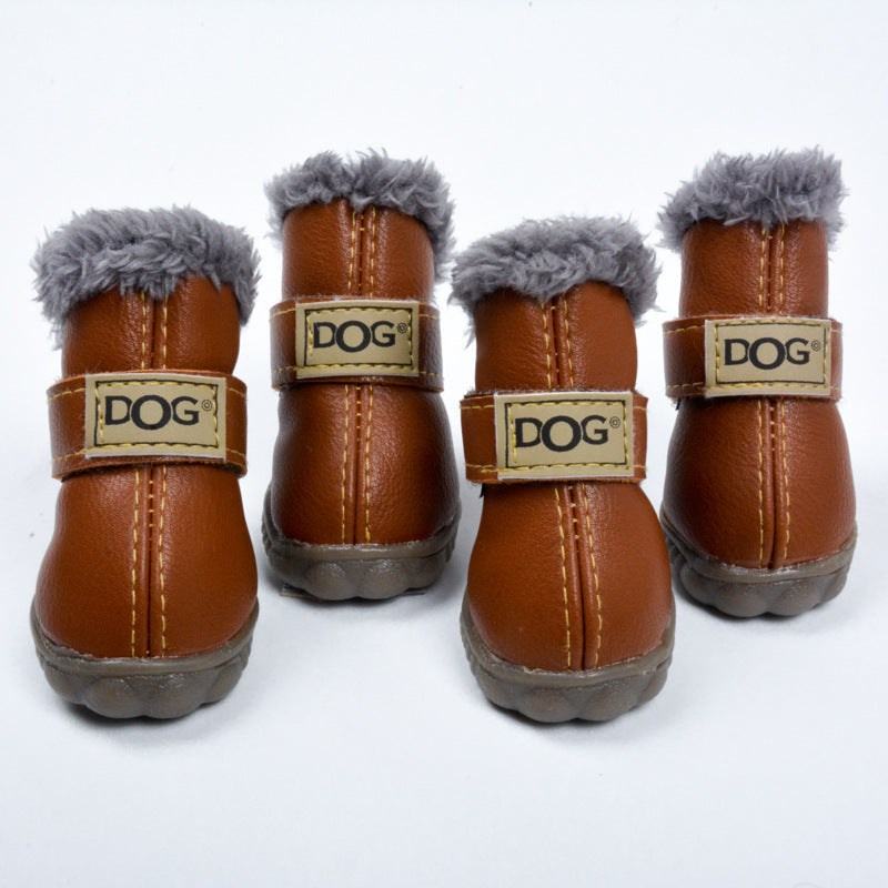 Waterproof fleece-lined warm dog snow boots with anti-slip soles