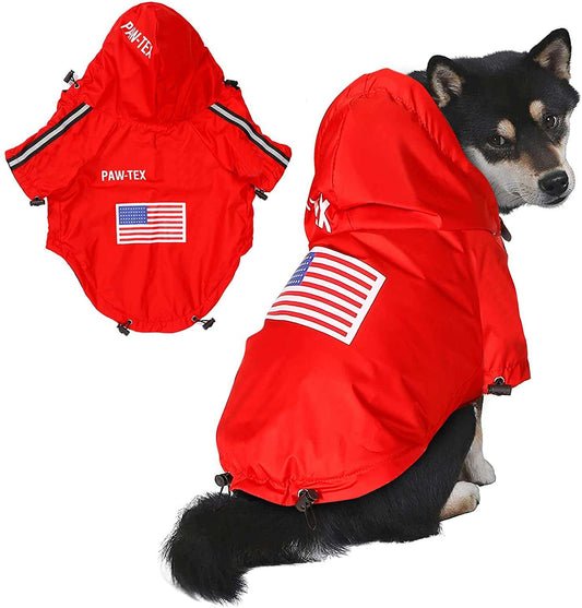 Dog wearing waterproof and reflective dog face pet raincoat
