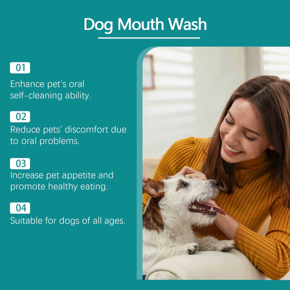 Dog mouthwash bottle with peppermint for pet oral hygiene and tartar control