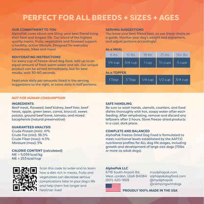 Premium raw freeze dried dog food beef with fruits, vegetables, and flaxseed, grain-free, made in USA for all breeds and ages
