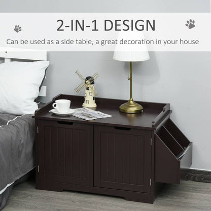 Wooden cat litter box nightstand with magnetic doors and side rack, multi-functional cat house and end table enclosure