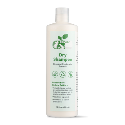 ReNewedPet 4-ALL PETS natural dry shampoo bottle for pets, organic and non-GMO cleansing formula, 16 oz
