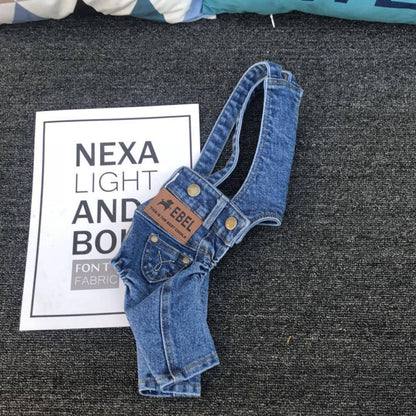 Denim Jumpsuit for Small Pets – Cute, Stylish Clothes for Small DogsDenim jumpsuit for dogs small pets blue jean fabric adjustable straps fashion dog clothes