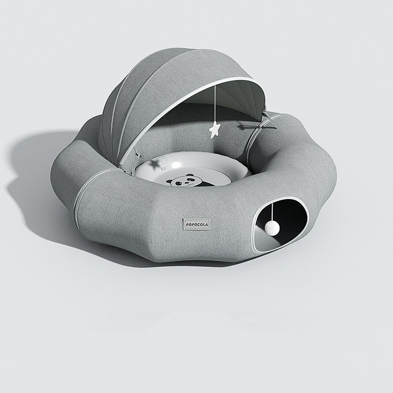 Round Cat Tunnel Nest Bed With Partial Cover And Summer Mat