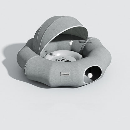 Round Cat Tunnel Nest Bed With Partial Cover And Summer Mat