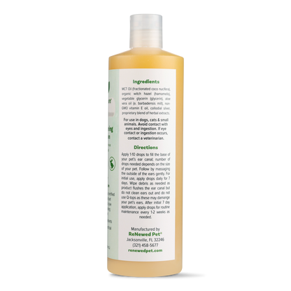 4-ALL PETS natural organic PETS Ear Cleaning Drops bottle with ingredient and usage instructions label