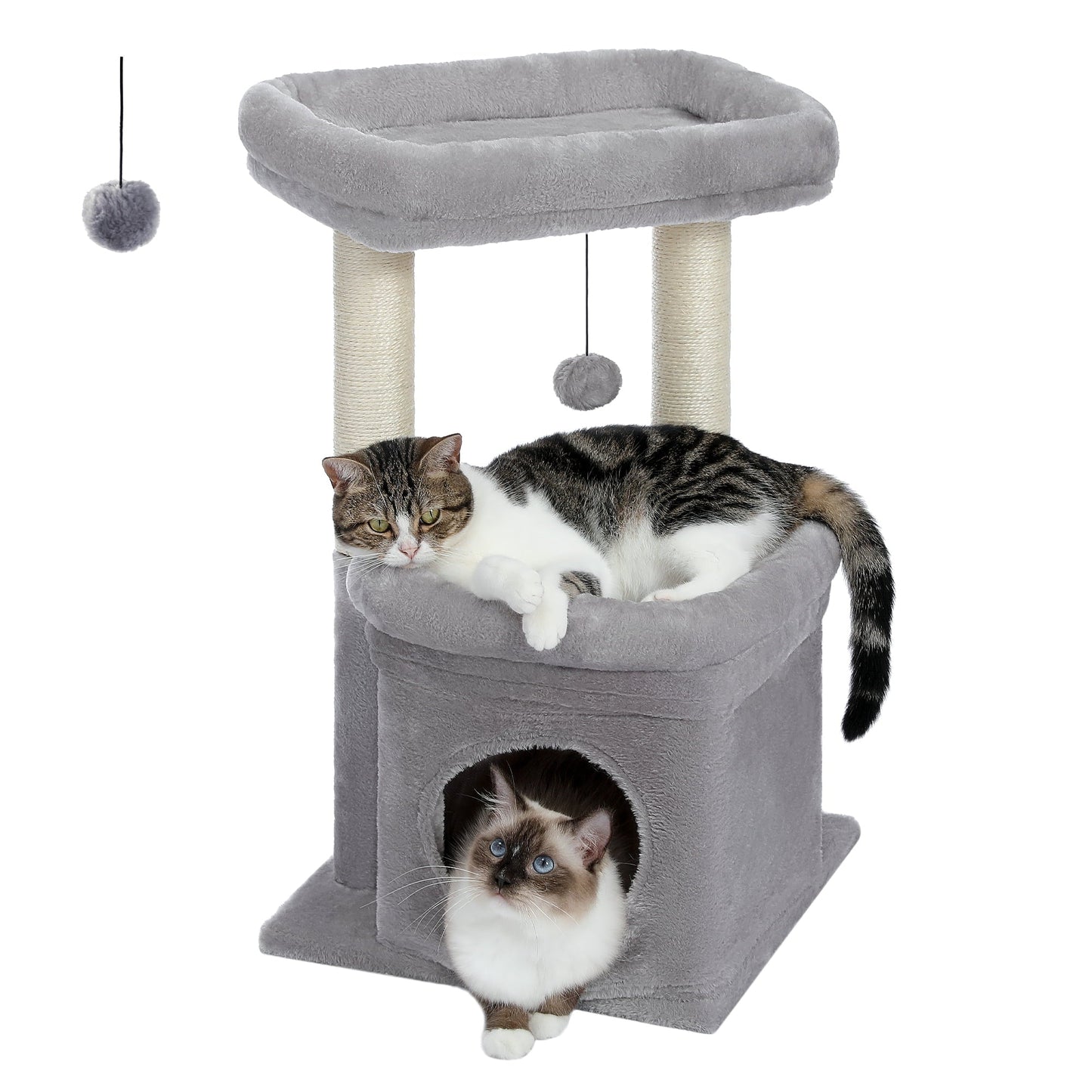 Cozy Gray Cat Tree Condo - 27" Multi-Level Tower with Spacious Perch and Scratching Posts for Kittens and Medium Cats