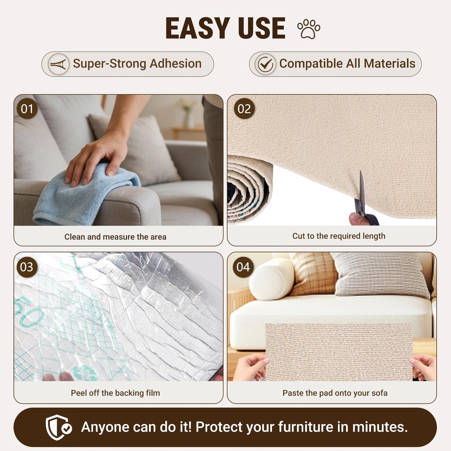 Cat Scratch Furniture Protector, DIY Cat Scratching Mat For Couch, Sofa, Wall,Cat Post,Cat Tree Durable Furniture Guards Couch Scratcher From Cats Claws Scratching For Indoor