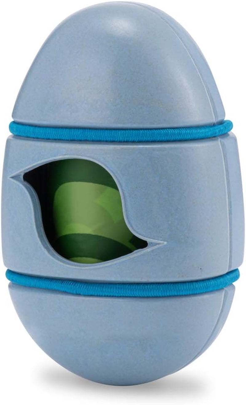 Blue BecoPocket bamboo and rice husk dog poop bag dispenser with 15 biodegradable bags and bungee attachment system