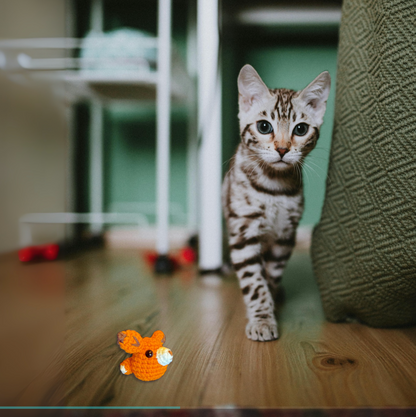 Handmade weighted cat toy TJ the Fox with botanical catnip alternative for engaging play