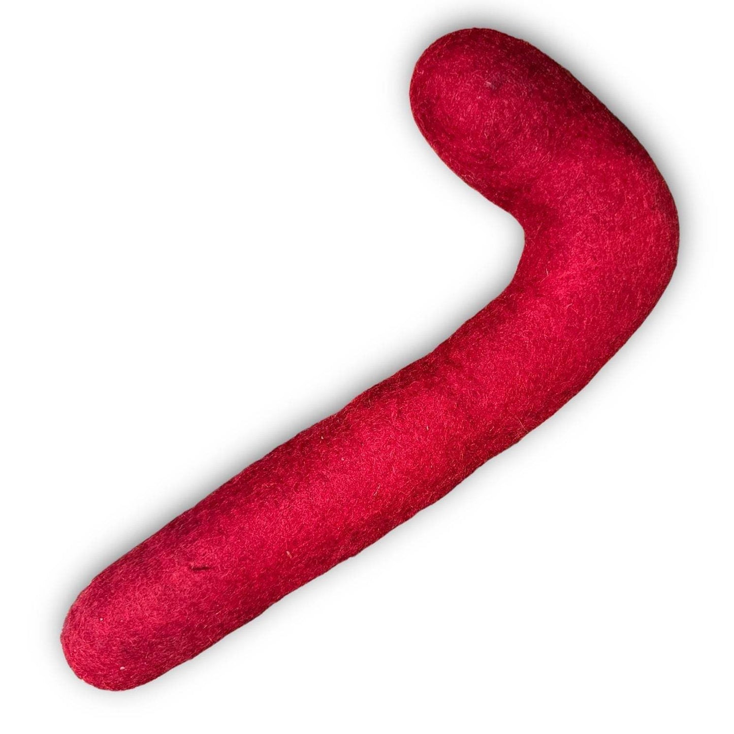 Hand-crafted tube felt dog toy made from 100% wool, durable and safe for chewing and tug of war.