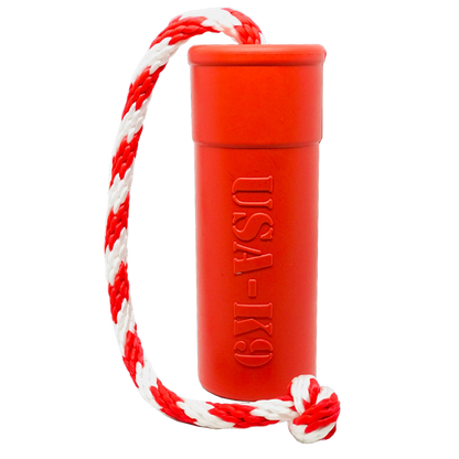 USA-K9 Firecracker durable red rubber floating dog training dummy with rope
