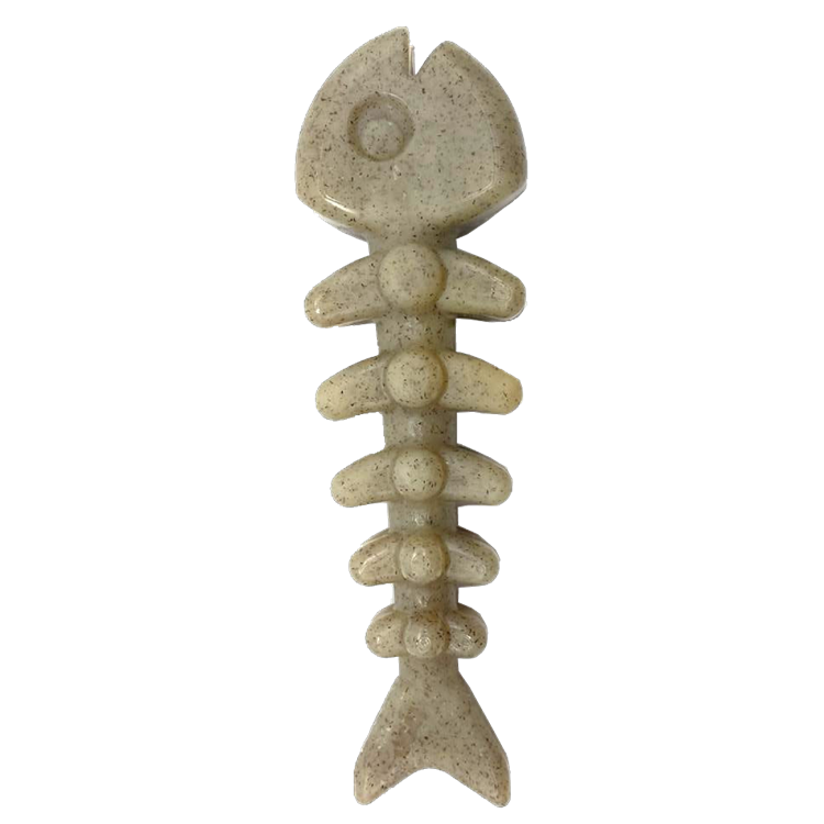 Durable fish bone nylon dog chew toy for aggressive chewers in beige color