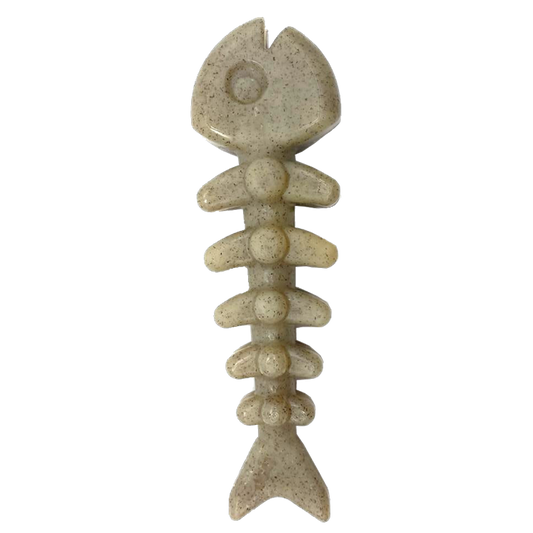 Durable fish bone nylon dog chew toy for aggressive chewers in beige color