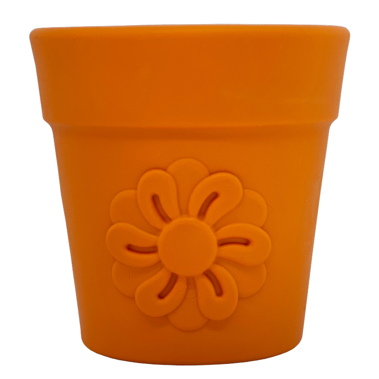 Orange Large Flower Pot dog treat dispenser with flower design made of durable natural rubber