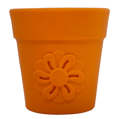 Orange Large Flower Pot dog treat dispenser with flower design made of durable natural rubber