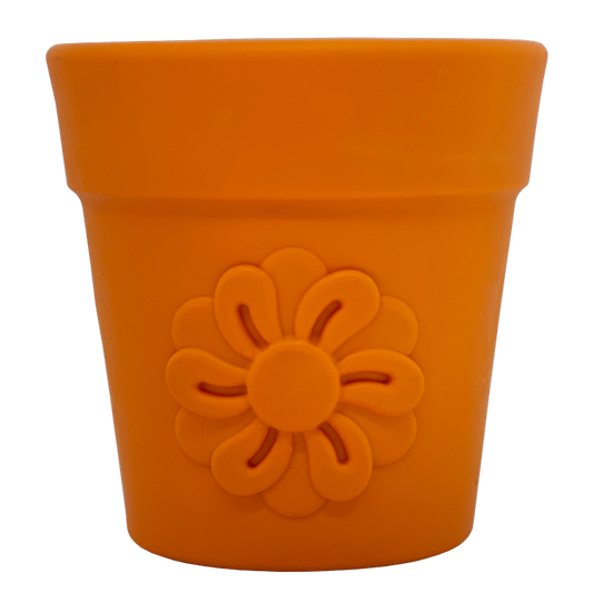 Large Flower Pot dog treat dispenser in green and orange flower design by SodaPup