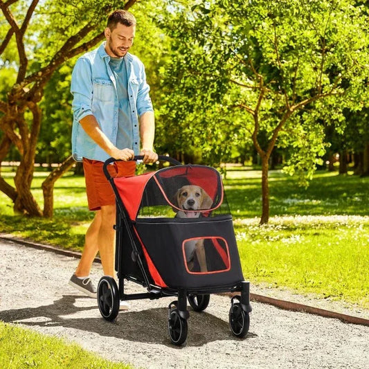 Foldable dog stroller for large medium small dogs with storage