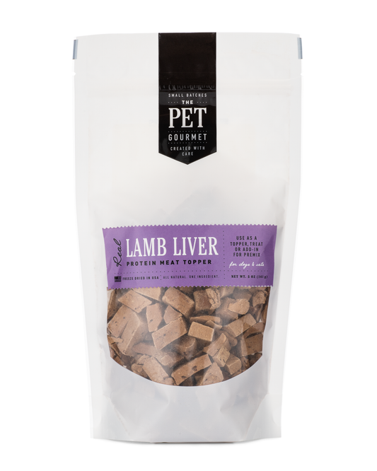packaged freeze dried lamb liver dog treats in resealable bag