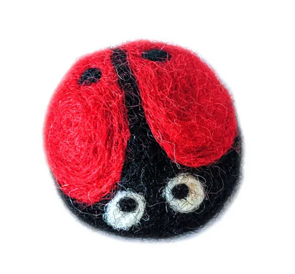 Gina the Ladybug eco-friendly 100% wool pet toy for small animals, handmade and compostable