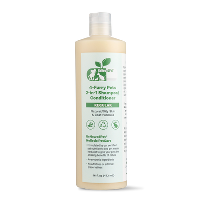 4-Furry Pets 2-in-1 natural shampoo and conditioner for normal to oily pet skin and coat, organic ingredients, holistic pet care formula, 16 oz bottle