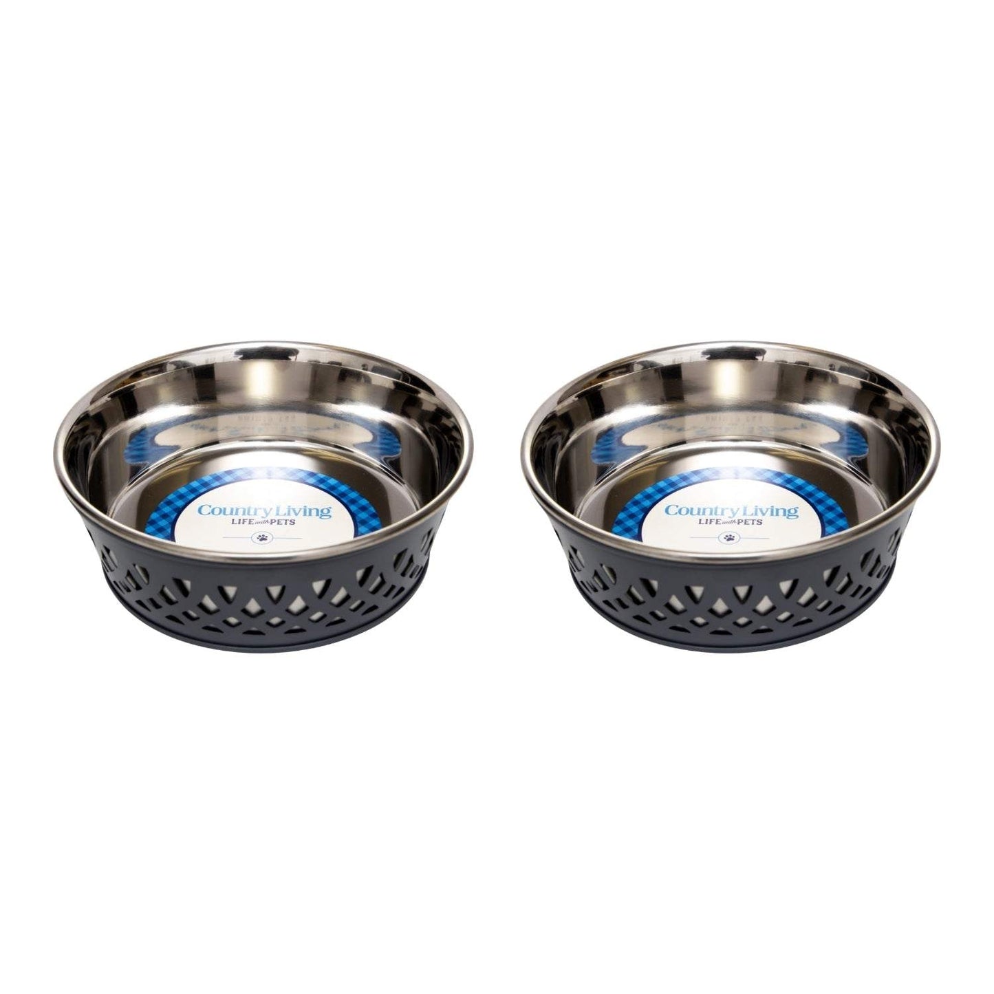 Country Living Set of 2 Stainless Steel Dog Bowls – Farmhouse Style