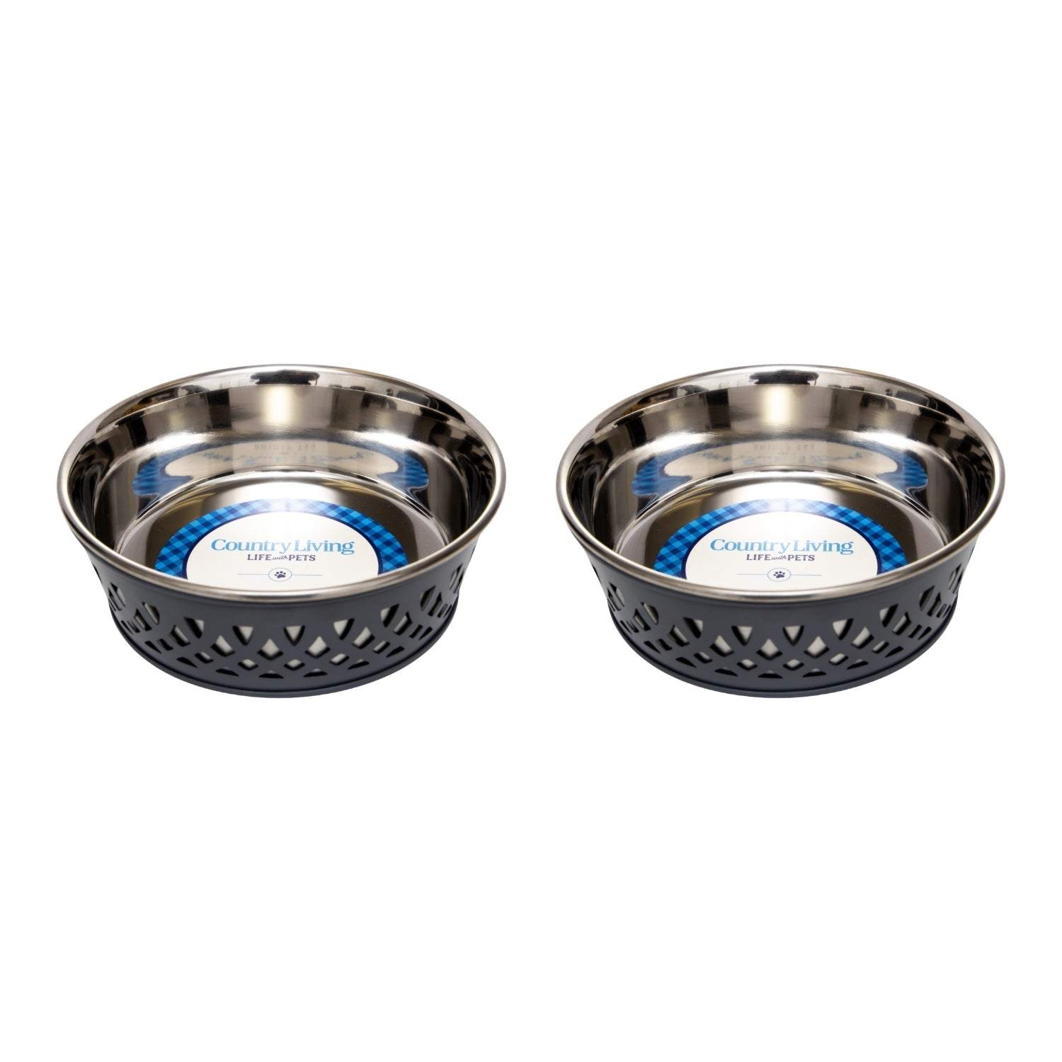 Country Living Set of 2 Stainless Steel Dog Bowls – Farmhouse Style
