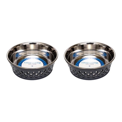 Country Living Set of 2 Stainless Steel Dog Bowls – Farmhouse Style