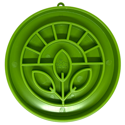 Garden Design eTray shallow slow feeder dog bowl with raised ridges and garden pattern in apple green for mental enrichment and slow eating