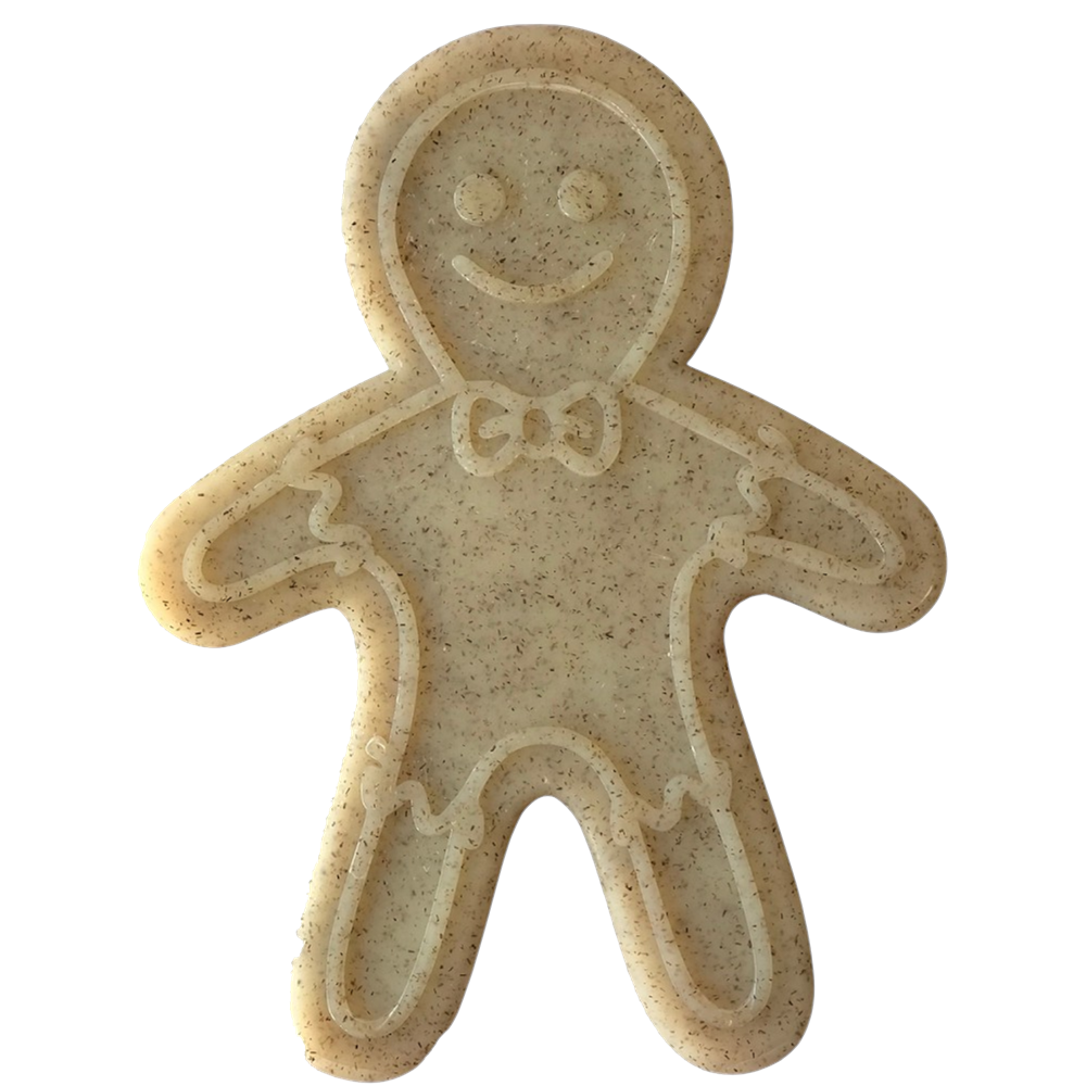 Gingerbread Man Nylon Dog Chew Toy made in USA for aggressive chewers, ultra-durable festive dog toy with treat pockets and textured surface