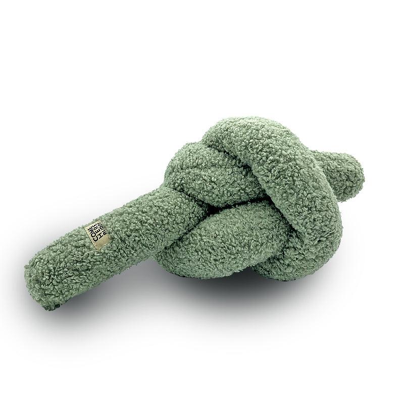 COME HERE BUDDY’s Knott plush velvet dog toy in green knotted design