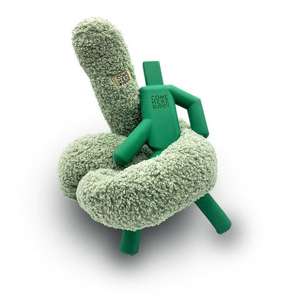 COME HERE BUDDY’s plush velvet Knott dog toy with durable double-stitched seams for safe chewing and interactive play