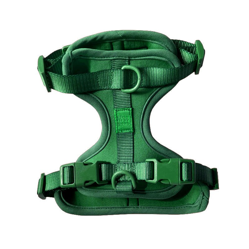 Comfortable stretchy and classic green dog harness with adjustable straps and quick release buckle