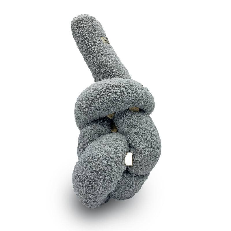 COME HERE BUDDY’s plush velvet Knott dog toy in a creative knot shape