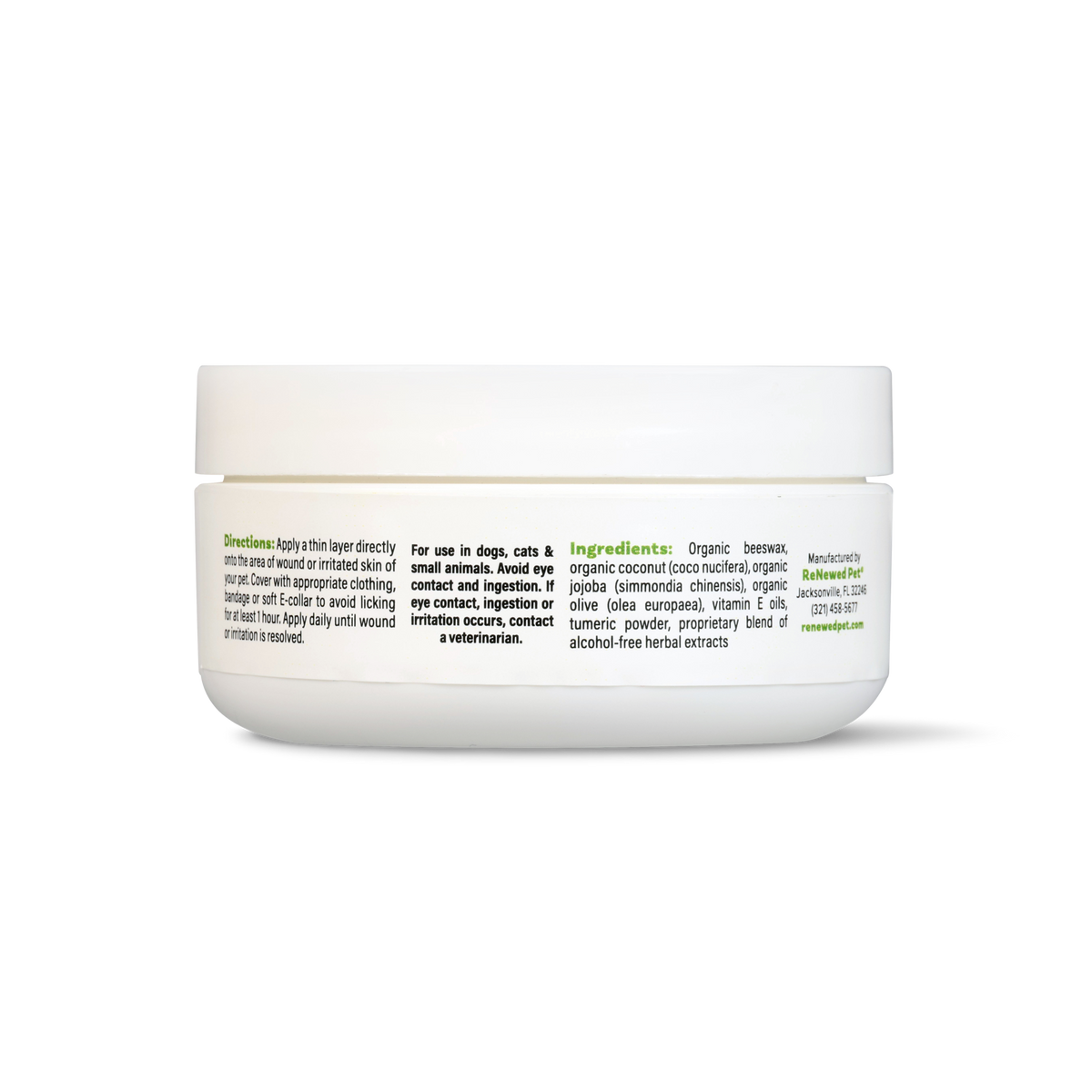 Jar of veterinarian-approved healing skin salve with natural organic ingredients for pets
