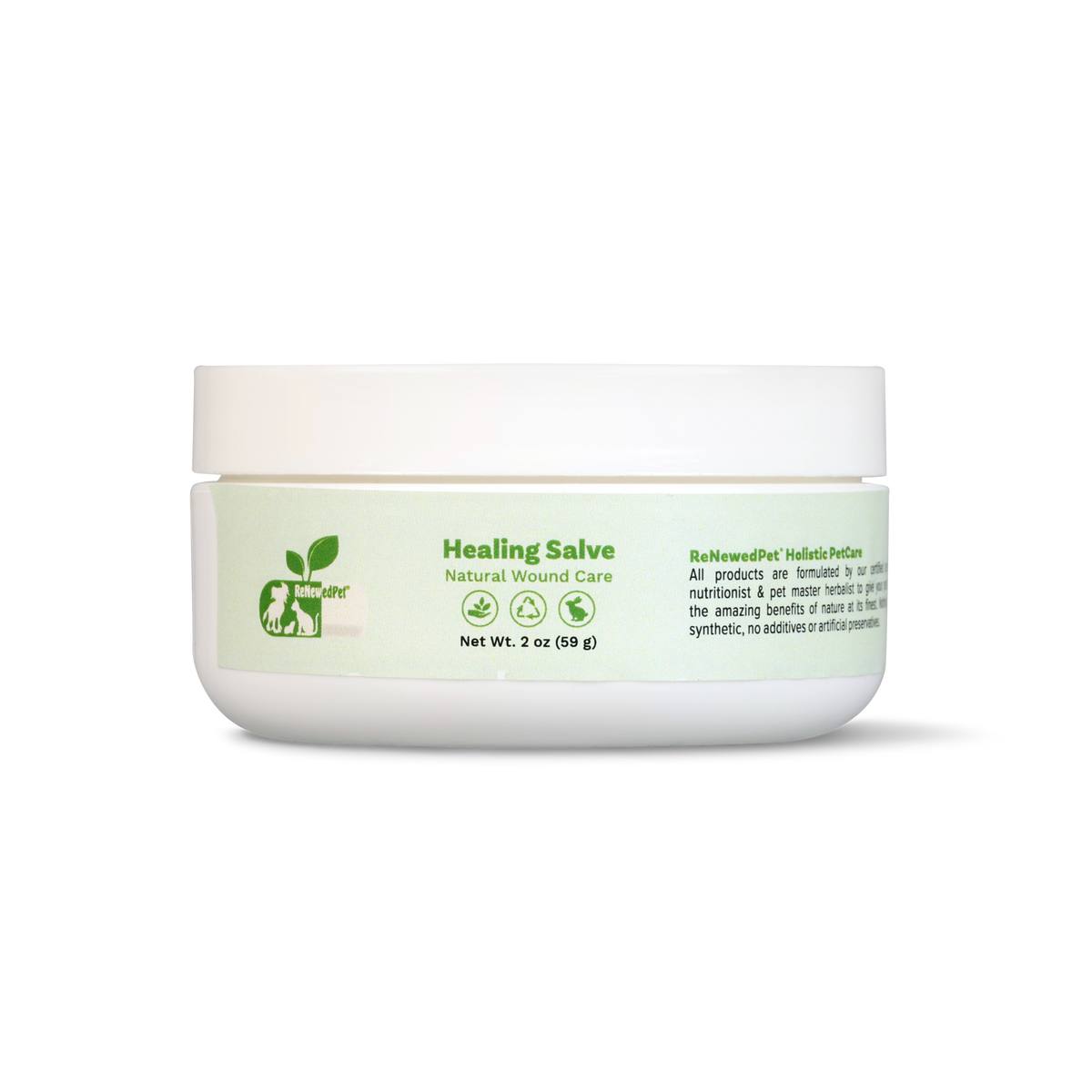 Healing skin salve jar with natural ingredients for pets