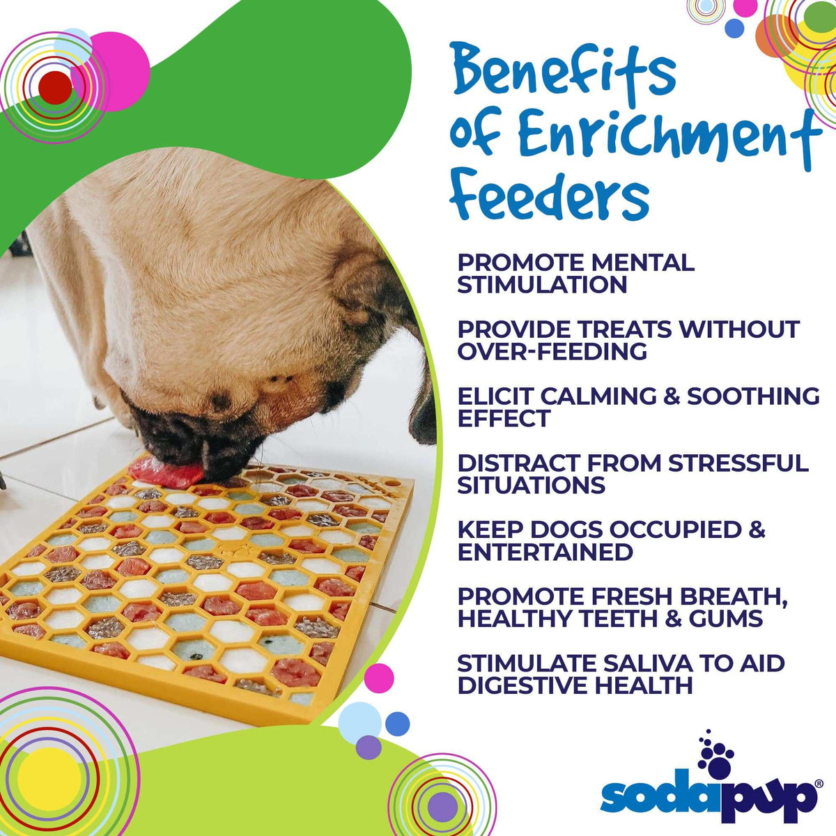 Honeycomb eMat dog lick mat with hexagonal textured cells for enrichment