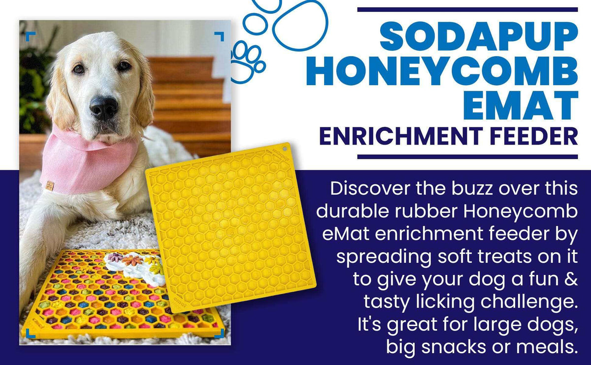 Yellow honeycomb eMat lick mat for dog enrichment and anxiety relief