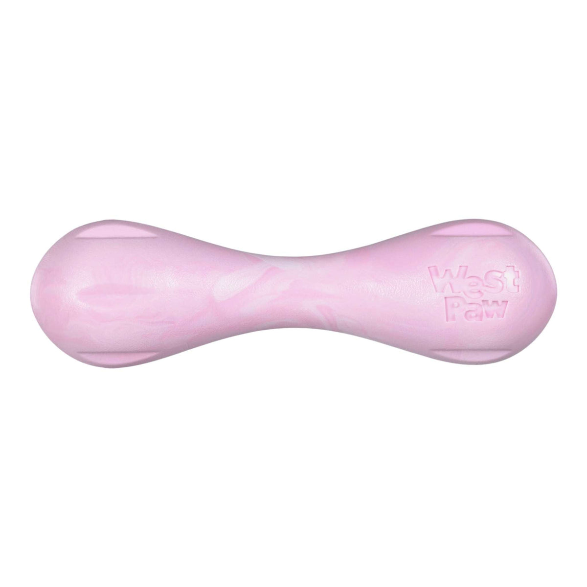 Hurley Bubblegum Swirl durable pink dog bone toy made of non-toxic rubber with a swirl pattern and embossed logo