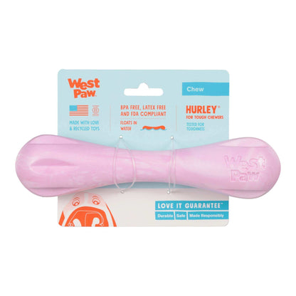 Hurley Bubblegum Swirl durable pink dog bone toy made from BPA free, latex free, floatable material for tough chewers