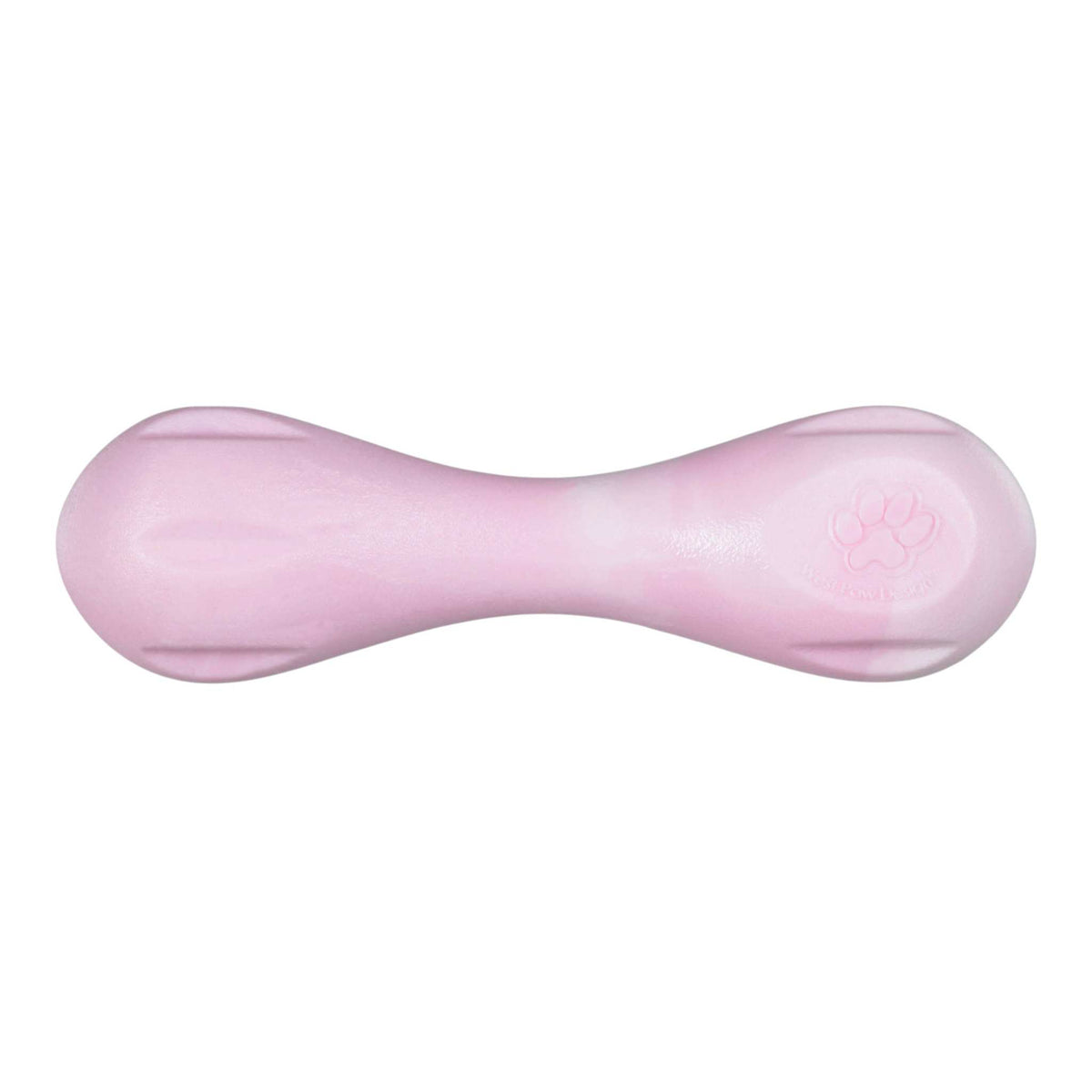 Hurley Bubblegum Swirl durable pink dog bone toy with soft rubber-like material and paw print detail