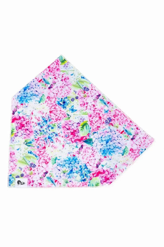 Hydrangea Haven dog bandana with vibrant floral design